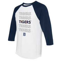 Detroit Tigers Tiny Turnip Women's Stacked 3/4-Sleeve Raglan T-Shirt - White/Navy T-shirts