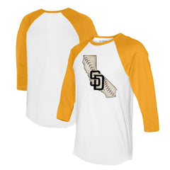 San Diego Padres Tiny Turnip Unisex State Outline 3/4-Sleeve Raglan T-Shirt - White/Gold T-shirts