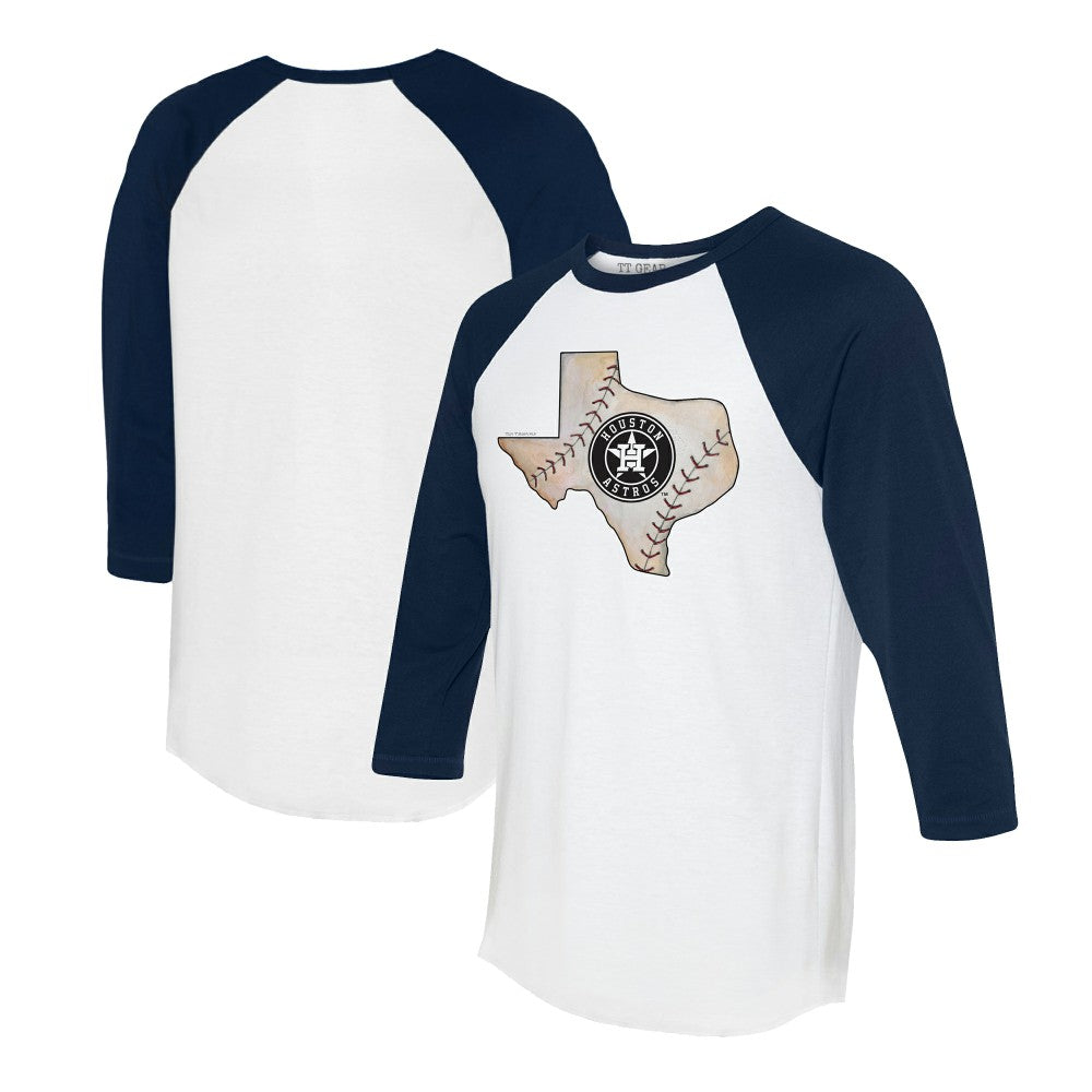 Houston Astros Tiny Turnip Unisex State Outline 3/4-Sleeve Raglan T-Shirt - White/Navy T-shirts