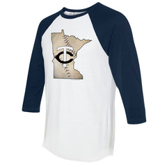 Minnesota Twins Tiny Turnip Unisex State Outline 3/4-Sleeve Raglan T-Shirt - White/Navy T-shirts