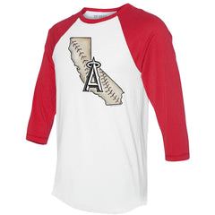 Los Angeles Angels Tiny Turnip Unisex State Outline 3/4-Sleeve Raglan T-Shirt - White/Red T-shirts