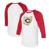 Cincinnati Reds Tiny Turnip Unisex State Outline 3/4-Sleeve Raglan T-Shirt - White/Red T-shirts