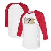 Philadelphia Phillies Tiny Turnip Unisex State Outline 3/4-Sleeve Raglan T-Shirt - White/Red T-shirts