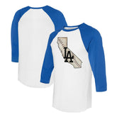 Los Angeles Dodgers Tiny Turnip Unisex State Outline 3/4-Sleeve Raglan T-Shirt - White/Royal T-shirts
