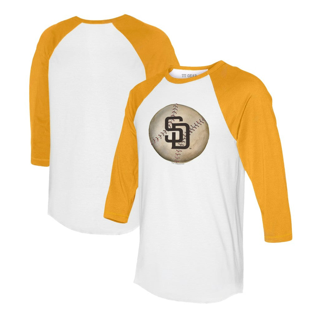 San Diego Padres Tiny Turnip Unisex Stitched Baseball 3/4-Sleeve Raglan T-Shirt - White/Gold T-shirts