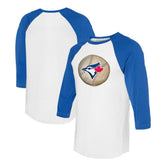 Toronto Blue Jays Tiny Turnip Unisex Stitched Baseball 3/4-Sleeve Raglan T-Shirt - White/Royal T-shirts