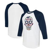 Cleveland Guardians Tiny Turnip Unisex Sugar Skull 3/4-Sleeve Raglan T-Shirt - White/Navy T-shirts