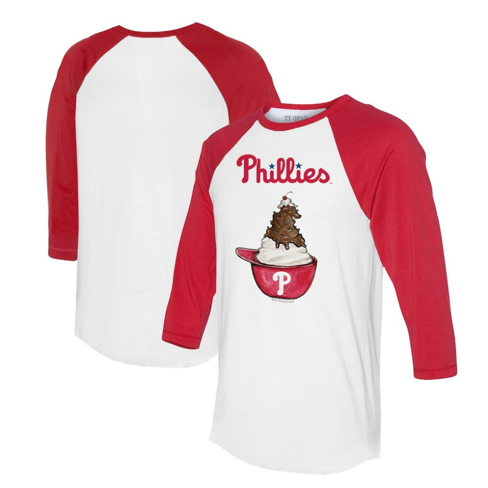Philadelphia Phillies Tiny Turnip Unisex Sundae Helmet 3/4-Sleeve Raglan T-Shirt - White/Red T-shirts