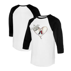 Arizona Diamondbacks Tiny Turnip Unisex Tiara Heart 3/4-Sleeve Raglan T-Shirt - White/Black T-shirts
