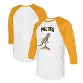San Diego Padres Tiny Turnip Unisex TT Rex 3/4-Sleeve Raglan T-Shirt - White/Gold T-shirts