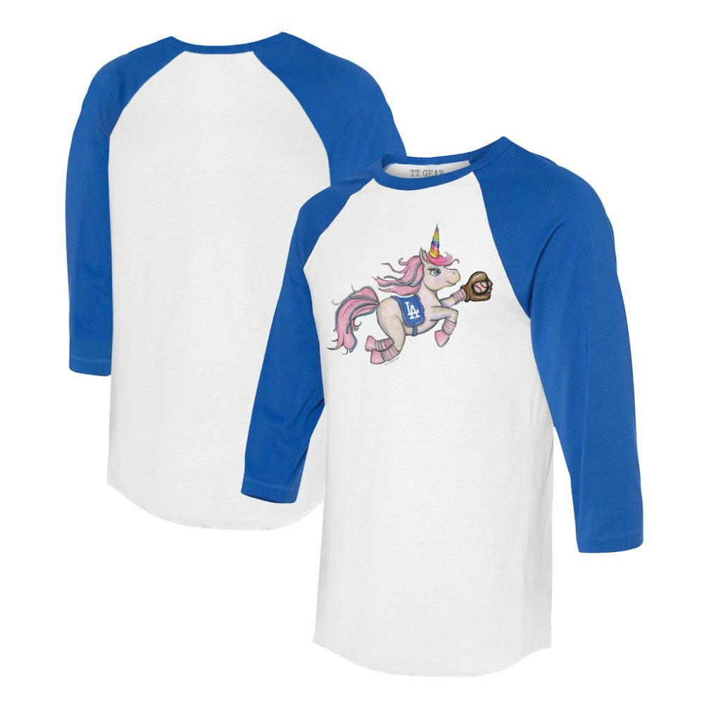 Los Angeles Dodgers Tiny Turnip Unisex Unicorn 3/4-Sleeve Raglan T-Shirt - White/Royal T-shirts