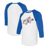 Texas Rangers Tiny Turnip Unisex Unicorn 3/4-Sleeve Raglan T-Shirt - White/Royal T-shirts