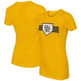 San Diego Padres Tiny Turnip Women's Base Stripe T-Shirt - Gold T-shirts