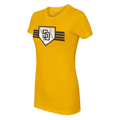 San Diego Padres Tiny Turnip Women's Base Stripe T-Shirt - Gold T-shirts