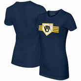 Milwaukee Brewers Tiny Turnip Women's Base Stripe T-Shirt - Navy T-shirts
