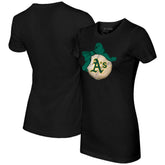 Athletics Tiny Turnip Women's Baseball Bow T-Shirt - Black T-shirts