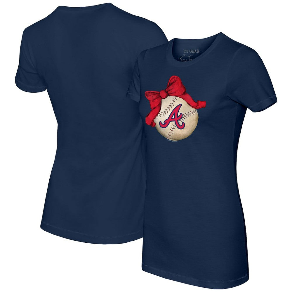 Atlanta Braves Tiny Turnip Women's Baseball Bow T-Shirt - Navy T-shirts