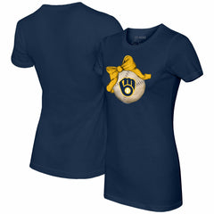 Milwaukee Brewers Tiny Turnip Women's Baseball Bow T-Shirt - Navy T-shirts