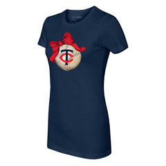Minnesota Twins Tiny Turnip Women's Baseball Bow T-Shirt - Navy T-shirts