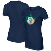 Seattle Mariners Tiny Turnip Women's Baseball Bow T-Shirt - Navy T-shirts