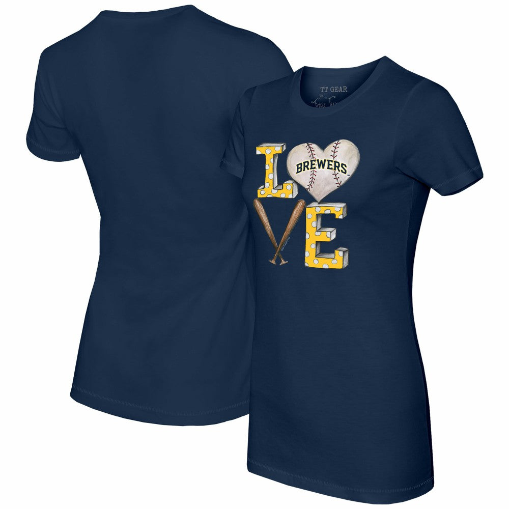 Milwaukee Brewers Tiny Turnip Women's Baseball Love T-Shirt - Navy T-shirts