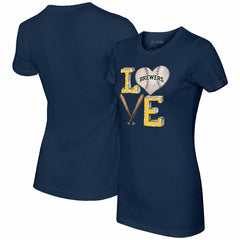 Milwaukee Brewers Tiny Turnip Women's Baseball Love T-Shirt - Navy T-shirts