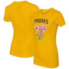 San Diego Padres Tiny Turnip Women's Blooming Baseballs T-Shirt - Gold T-shirts