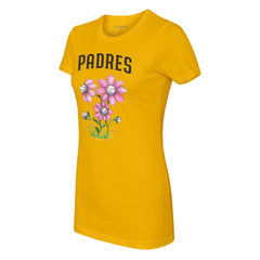 San Diego Padres Tiny Turnip Women's Blooming Baseballs T-Shirt - Gold T-shirts