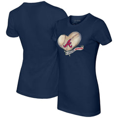 Atlanta Braves Tiny Turnip Women's Heart Banner T-Shirt - Navy T-shirts