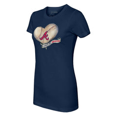 Atlanta Braves Tiny Turnip Women's Heart Banner T-Shirt - Navy T-shirts
