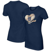 Detroit Tigers Tiny Turnip Women's Heart Banner T-Shirt - Navy T-shirts