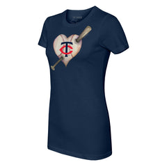 Minnesota Twins Tiny Turnip Women's Heart Bat T-Shirt - Navy T-shirts