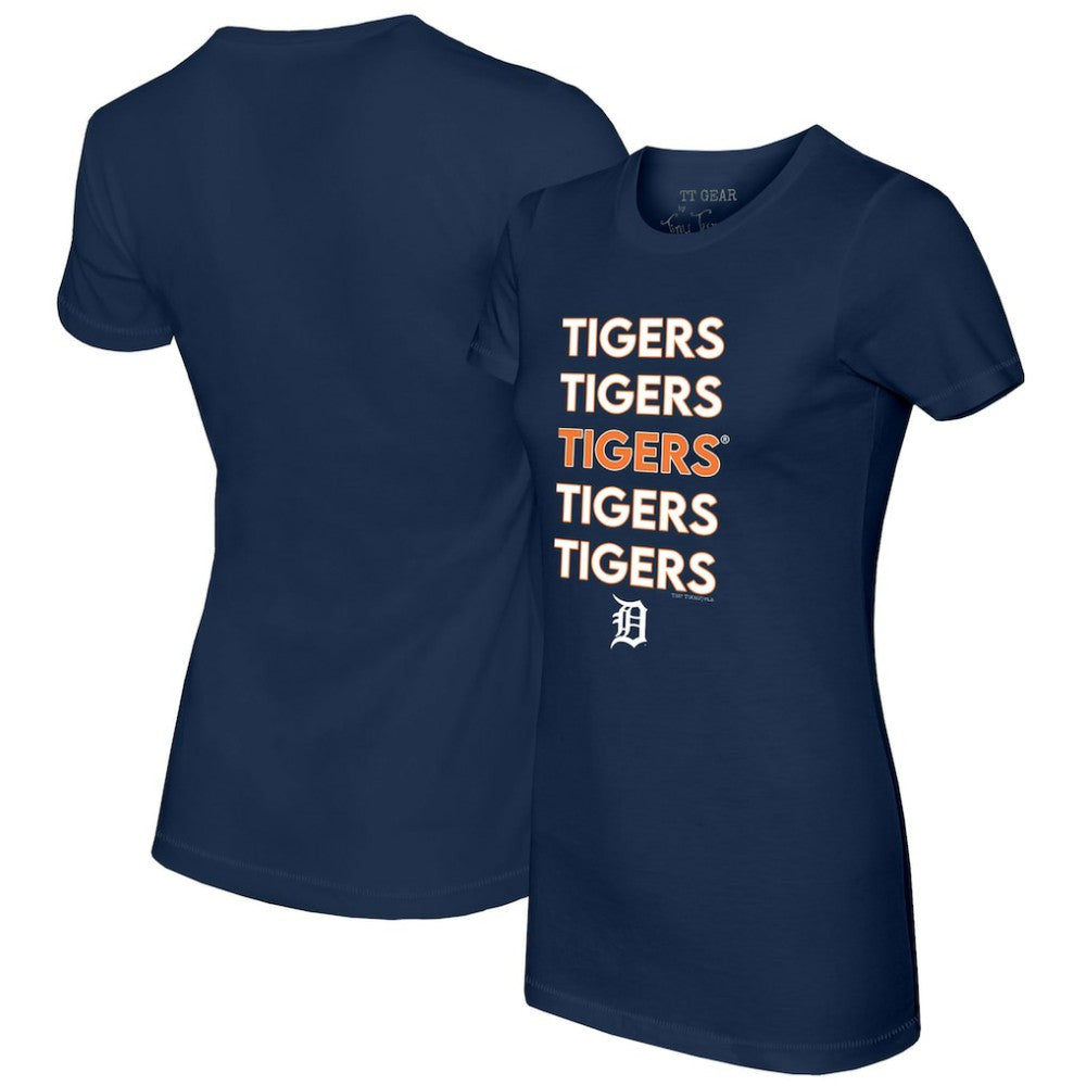 Detroit Tigers Tiny Turnip Women's Stacked T-Shirt - Navy T-shirts