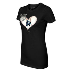 Miami Marlins Tiny Turnip Women's Tiara Heart T-Shirt - Black T-shirts