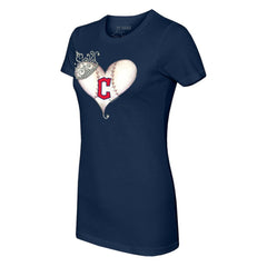 Cleveland Guardians Tiny Turnip Women's Tiara Heart T-Shirt - Navy T-shirts