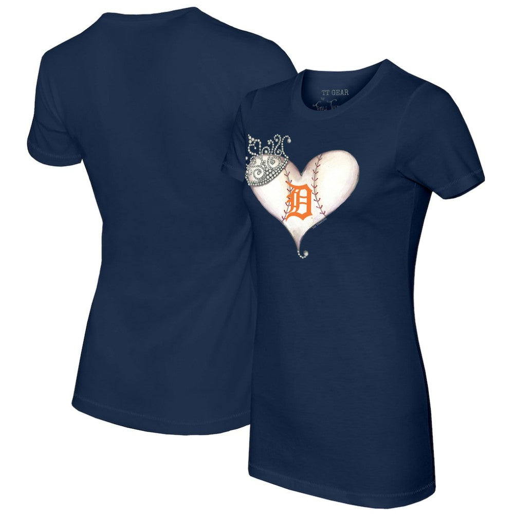 Detroit Tigers Tiny Turnip Women's Tiara Heart T-Shirt - Navy T-shirts