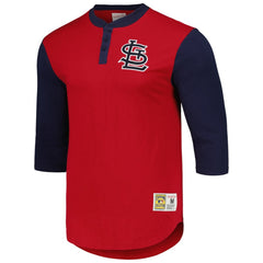 St. Louis Cardinals Mitchell & Ness Cooperstown Collection Legendary Slub Henley 3/4-Sleeve T-Shirt - Red T-shirts