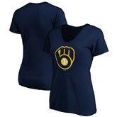 Milwaukee Brewers Women's Core Official Primary Logo V-Neck T-Shirt - Navy T-shirts