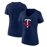 Minnesota Twins Women's Core Official Primary Logo V-Neck T-Shirt - Navy T-shirts
