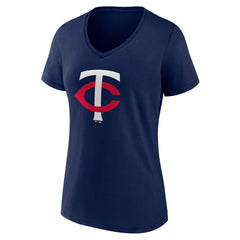 Minnesota Twins Women's Core Official Primary Logo V-Neck T-Shirt - Navy T-shirts