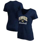Milwaukee Brewers Women's Core Victory Script V-Neck T-Shirt - Navy T-shirts