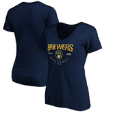 Milwaukee Brewers Women's Core Live For It V-Neck T-Shirt - Navy T-shirts