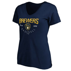 Milwaukee Brewers Women's Core Live For It V-Neck T-Shirt - Navy T-shirts