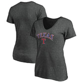 Texas Rangers Women's Core Team Lock Up Wordmark V-Neck T-Shirt - Charcoal T-shirts