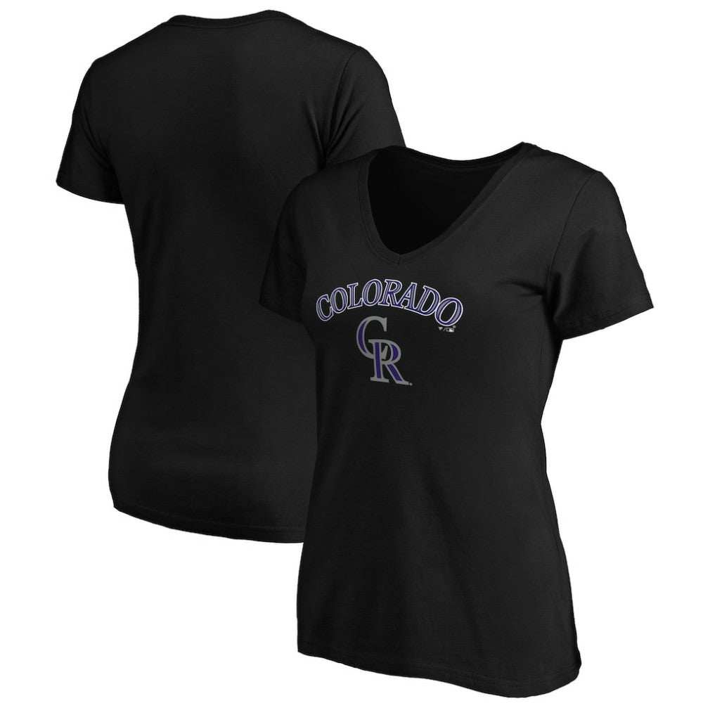 Colorado Rockies Women's Core Team Lock Up V-Neck T-Shirt - Black T-shirts