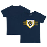 Milwaukee Brewers Tiny Turnip Youth Base Stripe T-Shirt - Navy T-shirts