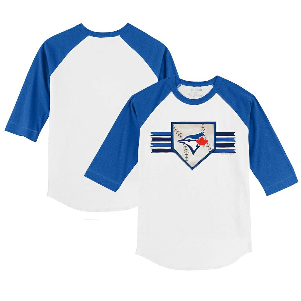 Toronto Blue Jays Tiny Turnip Youth Base Stripe 3/4-Sleeve Raglan T-Shirt - White/Royal T-shirts