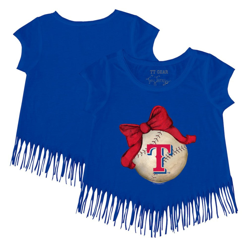 Texas Rangers Tiny Turnip Girls Youth Baseball Bow Fringe T-Shirt - Royal T-shirts