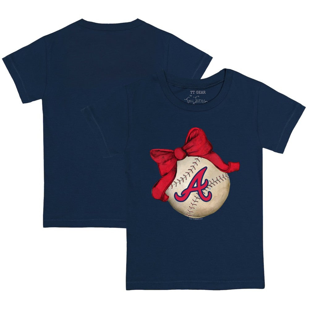 Atlanta Braves Tiny Turnip Youth Baseball Bow T-Shirt - Navy T-shirts