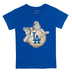 Los Angeles Dodgers Tiny Turnip Youth Baseball Bow T-Shirt - Royal T-shirts
